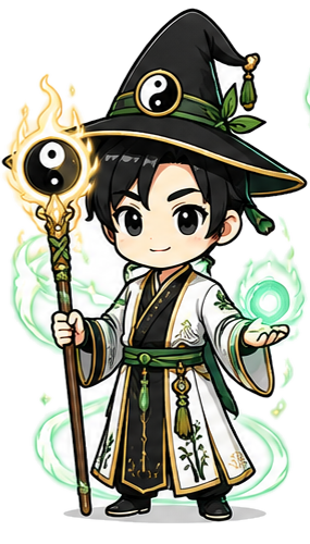 AcuPass acupuncturist avatar — stage 5 of 6, in elegant robes with a glowing staff